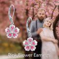 wholesale 925 Sterling Silver Pink Enamel Cherry Blossom Heart Drop Earrings 4cm Long-0-4
