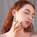 wholesale 925 Sterling Silver Rose Drop Earrings Wholesale With Black Stones-0-1