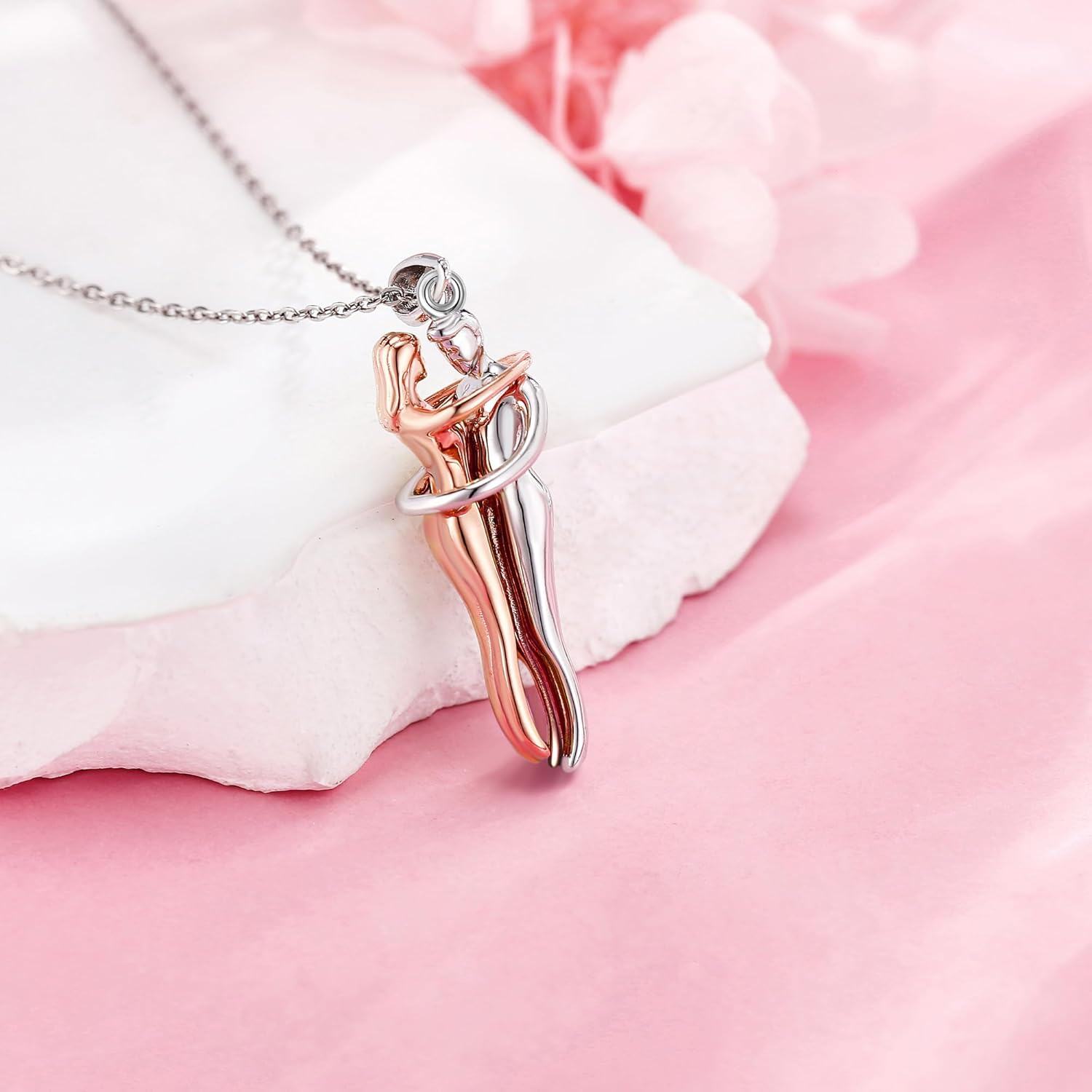 Sterling Silver Hug Couple Pendant Necklace Valentine s Anniversary Gift for Women Wife Lover-0-3