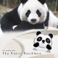 wholesale 925 Sterling Silver Black Enamel Panda Charm Pendant Necklace for Women Girls  36 Chain Length-0-3