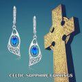 wholesale 925 Sterling Silver Blue Crystal Teardrop Celtic Knot Leverback Earrings Irish Holiday s for Women-0-2