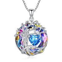 TOUPOP Sterling Silver Austrian Crystal Tree Of Life Birthstone Necklace-undefined