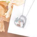 wholesale 925 Sterling Silver Giraffe Heart-Shaped Pendant Necklace with Cubic Zirconia and Green Stones - Gifts for Women & Girls-0-5