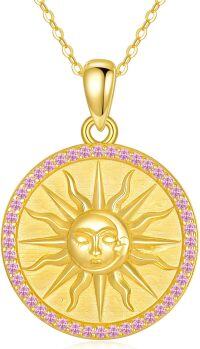 wholesale 925 Sterling Silver Gold Plated Sun Coin Necklace for Women with Birthstone Celestial Jewelry Gift-10-October