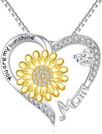 wholesale 925 Sterling Silver Sunflower Mom Heart Pendant Necklace for Women-sunflower