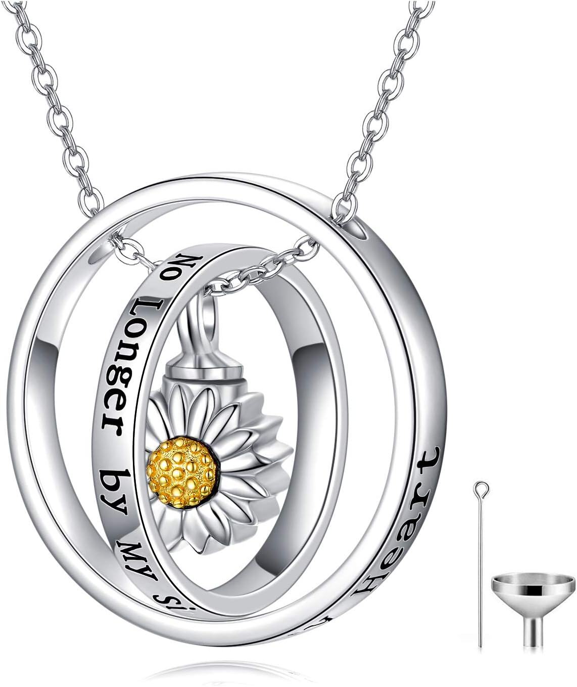 925 Sterling Silver Sunflower Cremation Jewelry Urn Pendant Necklace with Funnel and Chain for Ashes Keepsake Memorial Gifts for Women-0-0
