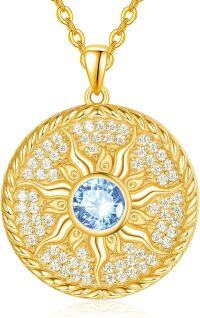 wholesale 925 Sterling Silver Birthstone Sun Coin Pendant Necklace for Women-12 Dec