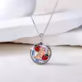 wholesale 925 Sterling Silver Cat Strawberry Round Crystal Pendant Necklace Wholesale  for Women Girls-0-1
