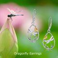 wholesale 925 Sterling Silver Opal Dragonfly Teardrop Dangle Earrings for Women and Girls - 4 cm Length-0-4