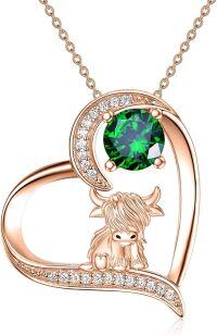 wholesale Sterling Silver Highland Cow Birthstone Necklace Jewelry Gifts for Women Girls-2-05--2-05-