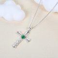 wholesale 925 Sterling Silver Heart-Shaped Green Stone Twist Cross Pendant Necklace for Women-0-2