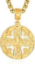 wholesale Gold 925 Sterling Silver Celtic Cross Pendant on Rolo Chain - Irish Knot Protection Jewelry for Men (24) -0-0