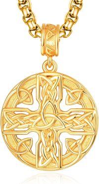 wholesale Gold 925 Sterling Silver Celtic Cross Pendant on Rolo Chain - Irish Knot Protection Jewelry for Men (24) -Celtic Cross-E (Gold)