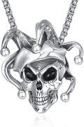 wholesale 925 Sterling Silver Jester Skull Pendant Necklace for Men - Gothic-0-0