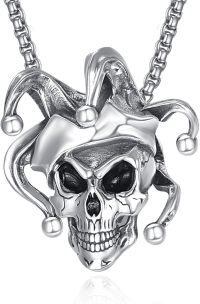 wholesale 925 Sterling Silver Jester Skull Pendant Necklace for Men - Gothic-Clown