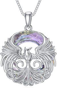 wholesale 925 Sterling Silver Iridescent Abalone Shell Phoenix Pendant Necklace-Crystal Phoenix-2