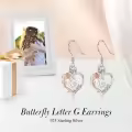 TOUPOP Sterling Silver Rose Heart Butterfly Initial G Letter Drop Dangle Earrings-0-2