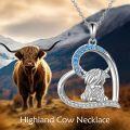 wholesale 925 Sterling Silver Highland Cow in Heart Shape with Blue Crystal Accents Pendant Necklace-0-2
