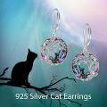 wholesale 925 Sterling Silver Tree of Life Cat Earrings with Rainbow Crystal and Black Stone Leverback Earings Gift for Her-0-1
