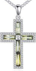 wholesale 925 Sterling Silver Green CZ Cross Pendant Necklaces for Women Girls Christian Faith  Ideas 45cm Chain Length-0-0
