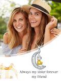 wholesale 925 Sterling Silver Crescent Moon & Heart Pendant Necklace with Yellow Gold Plated Charm and Cubic Zirconia - Always My Sister Forever my Friend  for Sisters-0-2