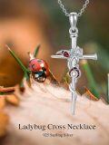 wholesale 925 Sterling Silver Red Crystal and Enamel Flower Cross Necklace for Women Girls s-0-5