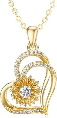 wholesale 14K Gold Diamond Sunflower Heart Pendant Necklace - You Are My Sunshine Gift-Heart Sunflower