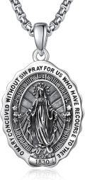 wholesale 925 Sterling Silver Virgin Mary Medal Necklace with 3 mm Box Chain - Religious  for Women and Men-0-0