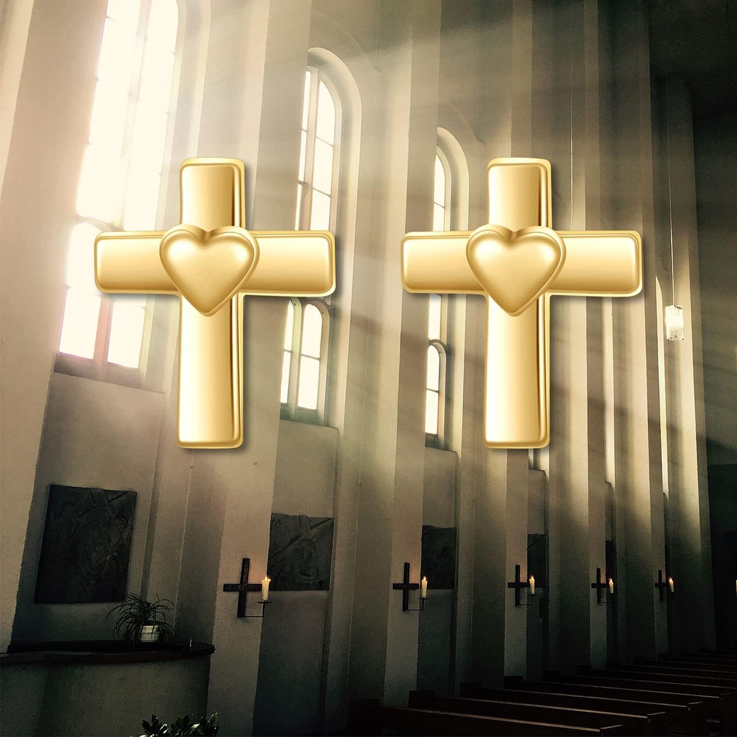 wholesale 14K Gold Heart Cross Stud Earrings for Women and Girls - Faith-0-5