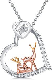 wholesale 925 Sterling Silver Heart-Shaped Deer Family Pendant Necklace-Reindeer