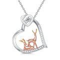 wholesale 925 Sterling Silver Heart Deer Pendant Necklace Cubic Zirconia Rose Gold Accent Women Jewelry-0-0