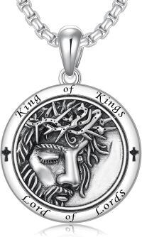 wholesale 925 Sterling Silver Jesus Face Pendant Necklace Christian Religious s for Women Men-Jesus Necklace