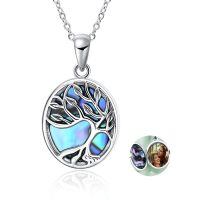 wholesale 925 Sterling Silver Tree Of Life Locket Necklace Wholesale With Photo Insert And Iridescent Abalone Inlay-style B