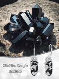 wholesale 925 Sterling Silver Obsidian Sunflower Chakra Earrings for Healing & Luck, 25x11mm-0-5