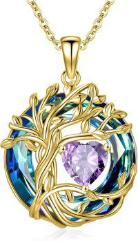 wholesale White Gold Yellow Gold Plated Sterling Silver Austrian Crystal Celtic Tree of Life Necklace-06-Jun-Alexandrite 18K Gold-Blue Crystal