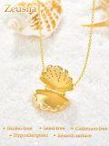 wholesale Gold Plated Shell Photo Frame Pendant Necklace for Women - 925 Sterling Silver Clasp and Cubic Zirconia Accents (18 + 2)-0-4