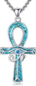 wholesale 925 Sterling Silver Turquoise Eye of Horus Ankh Cross Pendant Necklace   for Men-0-0