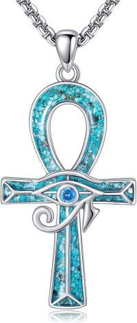 wholesale 925 Sterling Silver Turquoise Eye of Horus Ankh Cross Pendant Necklace   for Men-Ankh