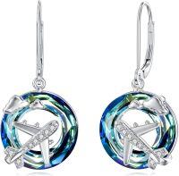 wholesale 925 Sterling Silver Plane Drop Earrings with Crystal and Clouds for Women-Airplane
