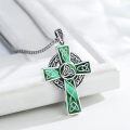 wholesale 925 Sterling Silver Celtic Cross Necklace With Green Inlay And Chain-0-3