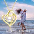wholesale 14K Gold Double Heart with White Pearl Pendant Necklace for Women-0-3
