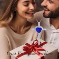 TOUPOP Sterling Silver Sapphire Cross Pendant Necklace For Women-0-2