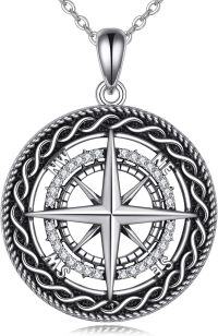 wholesale 925 Sterling Silver Compass Pendant Necklace with Celtic Knot Design and Cubic Zirconia Elements for Women's Fashion Jewelry-compass