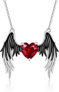 wholesale 925 Sterling Silver Red Heart Winged Guardian Angel Locket Necklace for Women and Girls' Gifts-Angel Wings-A