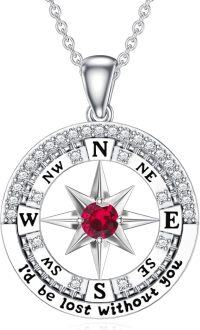 wholesale Sterling Silver Compass Birthstone Necklace  I d Be Lost Without You Pendant Jewelry for Women-Purplish Red