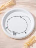 wholesale 925 Sterling Silver Butterfly & Opal Beads Double Layered Ankle Anklet-0-2