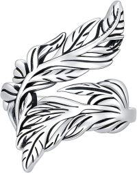 wholesale Sterling Silver Turquoise Feather Ring Vintage Adjustable Western Jewelry Gift for Women Men-White Feather