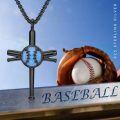 wholesale 925 Sterling Silver Black Chain Blue Opal Baseball Bat Cross Pendant Necklace for Men & Women-0-2