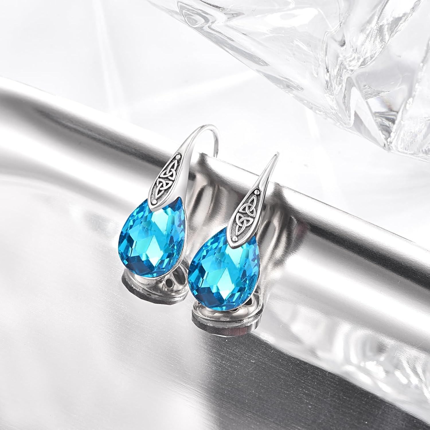 wholesale 925 Sterling Silver Birthstone Celtic Knot Dangle Earrings Women s Jewelry Gift-0-1