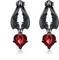 wholesale 925 Sterling Silver Heart-Shaped Red Crystal Wing Dangle Earrings Gothic  for Women-0-0